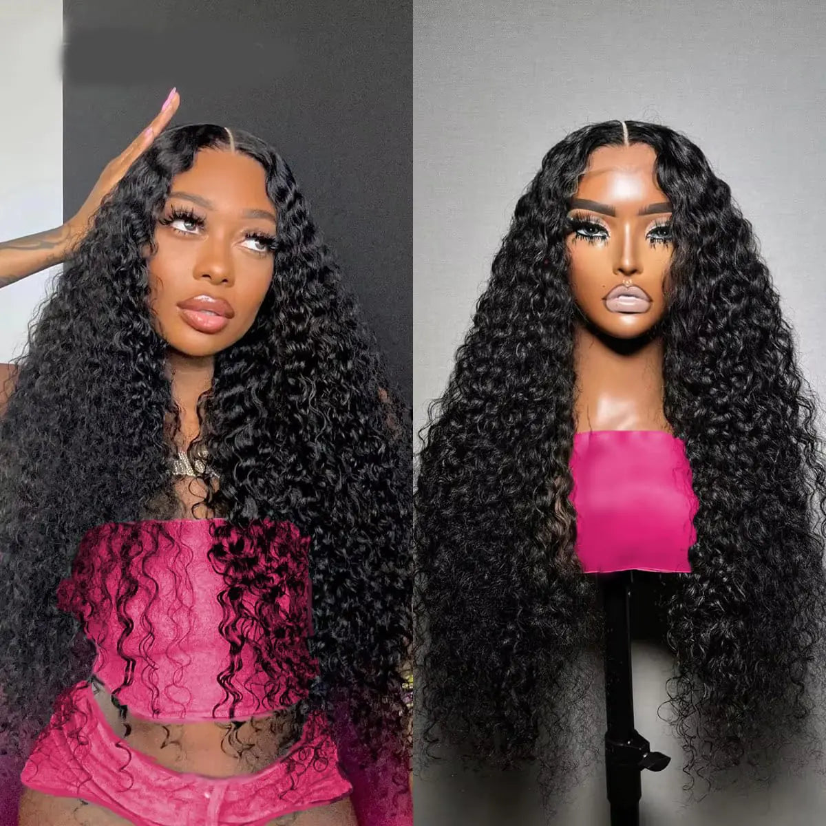 Deep Wave Lace Front Wigs Human Hair Wigs 200% Density Lace Front Wigs Human Hair 13x4 Lace Frontal Wigs Human Hair Pre Plucked with Baby Hair Human Hair Deep Curly Human Hair Wigs for Women 20 Inch