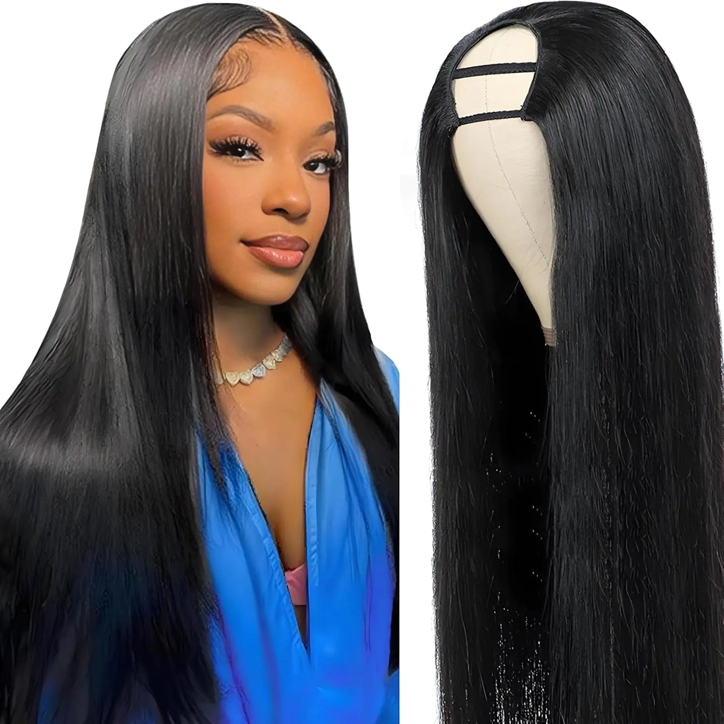 CanaryFly 250% Density U Part Wigs for Black Women Brazilian Straight Human Hair Wigs None Lace Front Wigs Glueless Natural Black Color U-part wigs (22inch)