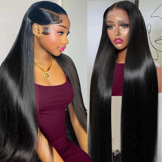 Oiosir 28 Inch Lace Front Wigs Human Hair 200 Density 13x4 HD Lace Front Wigs Human Hair Pre Plucked Glueless Wigs Human Hair for Women Straight Lace Frontal Wigs Human Hair Natural Color