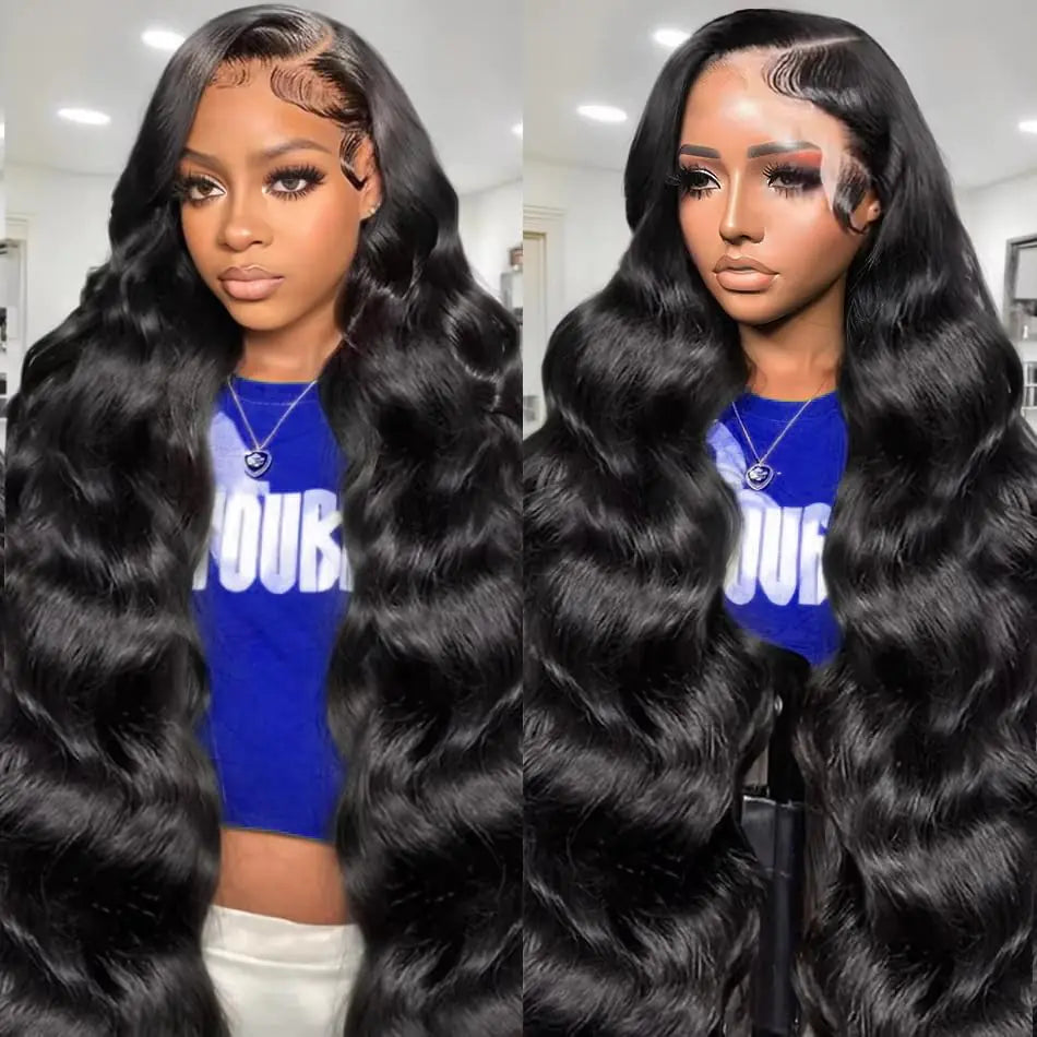 30 Inch Body Wave Lace Front Wigs Human Hair 200 Density 13X6 Hd Transparent Front Wigs Human Hair Pre Plucked Frontal Wigs Human Hair Glueless Wigs Body Wave Wigs Human Hair for Women Natural Black