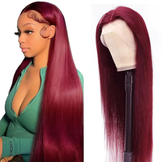 YFFSSJFC 99j Burgundy Lace Front Wigs Human Hair 13x6 Lace Front Wigs Human Hair Pre Plucked 180% Density Red Lace Front Wigs Human Hair Wigs For Black Women Glueless Wigs Human Hair (32 Inch)